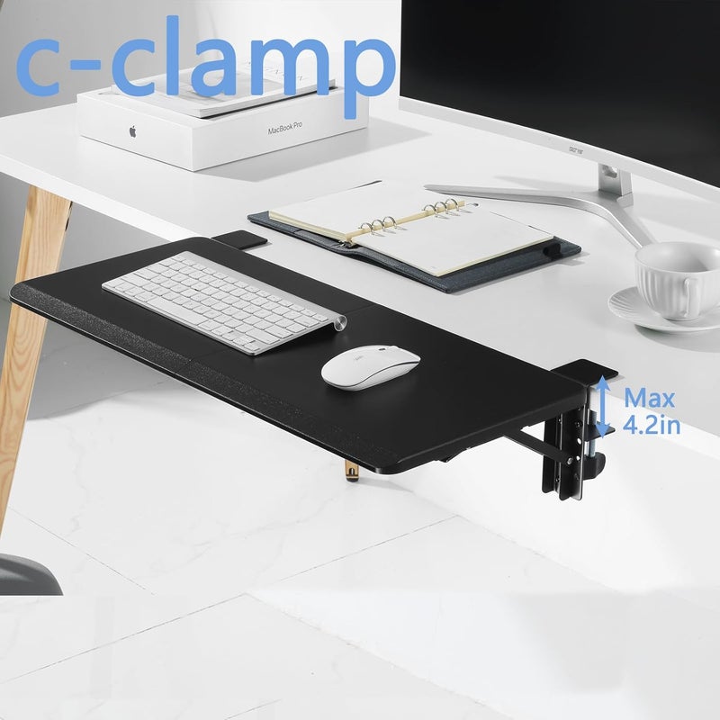 ETHU Ergonomics Desk Extender Tray, 25.6"x11.4" Large Size Foldable Keyboard Drawer Tray Clamp On, Armrest Support for Home and Office (Black) - Image 5